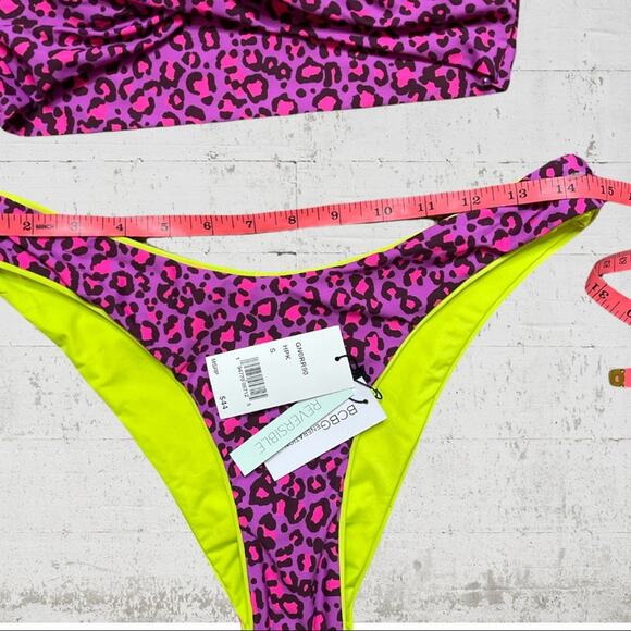 NWT BCBGeneration Two Piece Cheetah Print Reversible Swimsuit Size Small - Picture 7 of 10